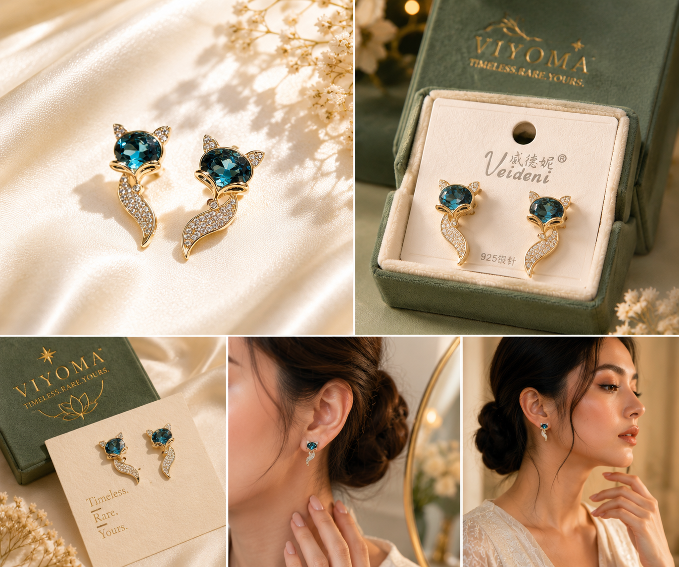 VIYOMA Sapphire Fox Tail Earrings