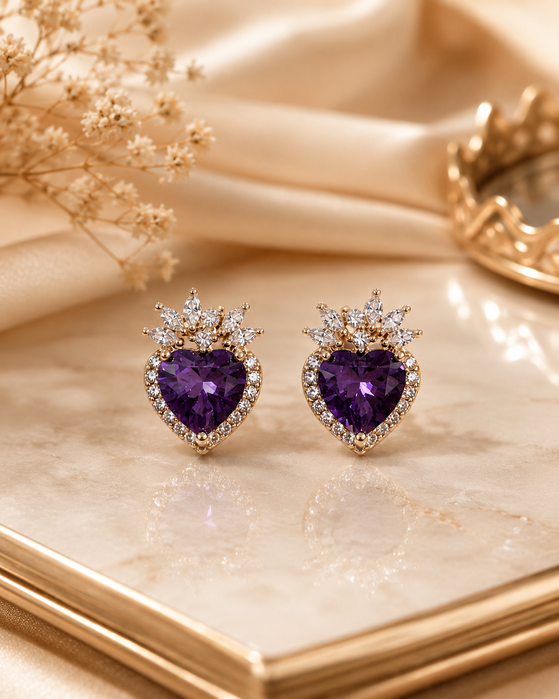 VIYOMA Duchess Amethyst Hearts Studs