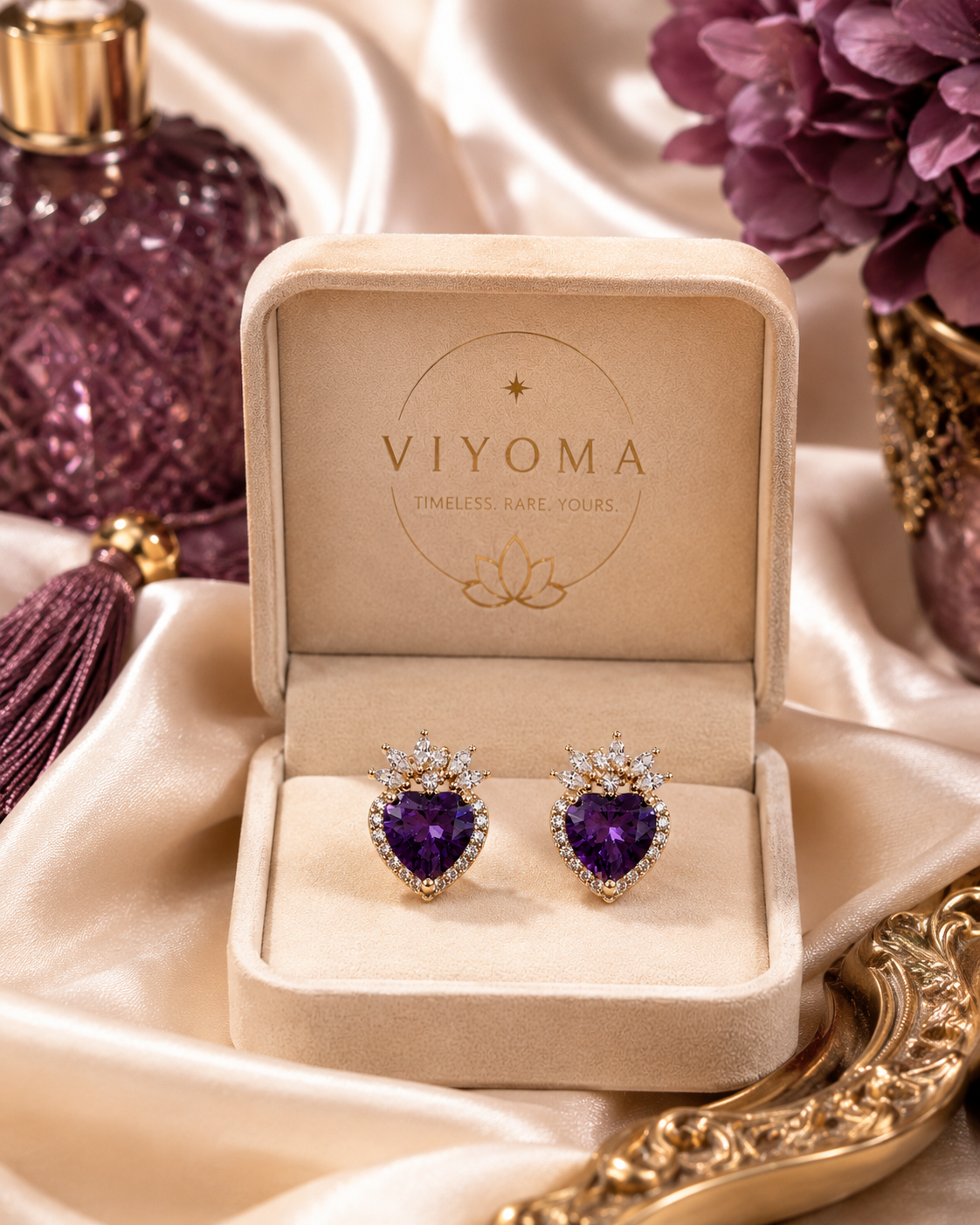 VIYOMA Duchess Amethyst Hearts Studs