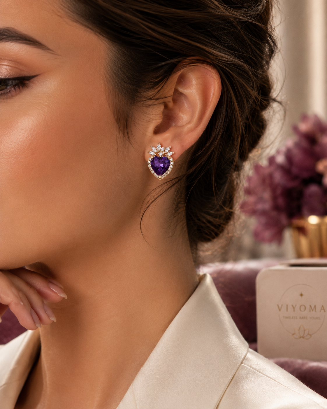 VIYOMA Duchess Amethyst Hearts Studs